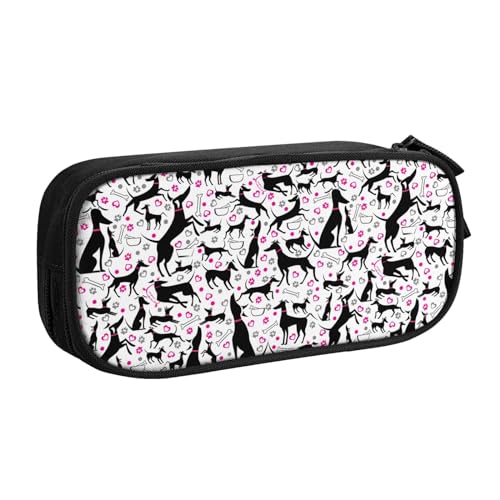 QTAVETEND Greyhounds and Paw Heart Pencil Case Pencil Box Cosmetic Bag Large Capacity Multi-purpose Storage Bag Pencil Pouch, Schwarz , Einheitsgröße, Kosmetiktasche von QTAVETEND