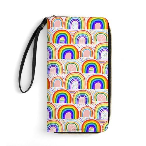 QTAVETEND Lange Damen-Geldbörse aus PU-Leder, schöne bunte Regenbogen-Handtaschen, mehrere Kartenfächer mit Handgelenk, Stil:, 19.7x10.5cm von QTAVETEND