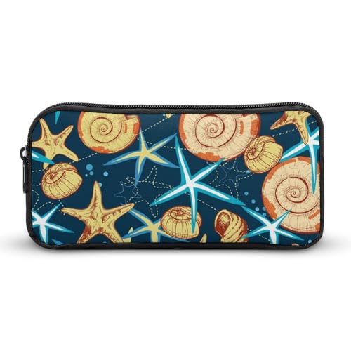 QTAVETEND Marine Life of Seashells and Seestern Federmäppchen, Federmäppchen, Kosmetiktasche, großes Fassungsvermögen, Mehrzweck-Aufbewahrungstasche, Bleistiftbeutel, 1 Fach, Stil:, 22*12*5cm, von QTAVETEND