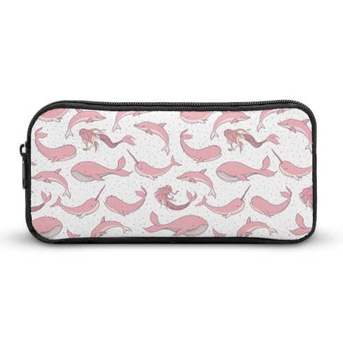 QTAVETEND Meerjungfrauen mit Narwalen Federmäppchen Federmäppchen Kosmetiktasche Große Kapazität Mehrzweck-Aufbewahrungstasche Bleistiftbeutel 1 Fach, Stil:, 22*12*5cm, Taschen-Organizer von QTAVETEND