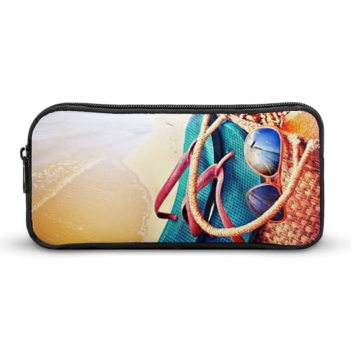 QTAVETEND Nahaufnahme von Sommer Strand Thema Federmäppchen Federmäppchen Kosmetiktasche Große Kapazität Mehrzweck-Aufbewahrungstasche Bleistifttasche 1 Fach, Stil:, 22*12*5cm, Taschen-Organizer von QTAVETEND