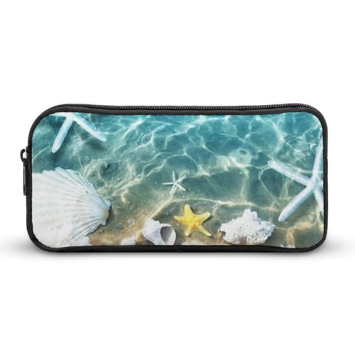 QTAVETEND Seestern Koralle und Muscheln im Meerwasser Federmäppchen Federmäppchen Kosmetiktasche Große Kapazität Mehrzweck-Aufbewahrungstasche Bleistifttasche 1 Fach, Stil:, 22*12*5cm, von QTAVETEND