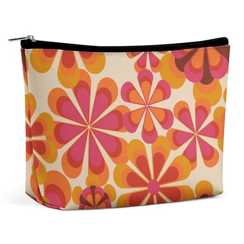 Trapez-Make-up-Tasche für Damen, 70er-Jahre-Stil, Retro, Gänseblümchen, Reise-Make-up-Organizer mit Reißverschluss, Stil:, Einheitsgröße Trapez-Make-up-Tasche für Damen, 70er-Jahre-Stil, Retro, Gänseblümchen, Reise-Make-up-Organizer mit Reißverschluss, Stil:, Einheitsgröße von QTAVETEND