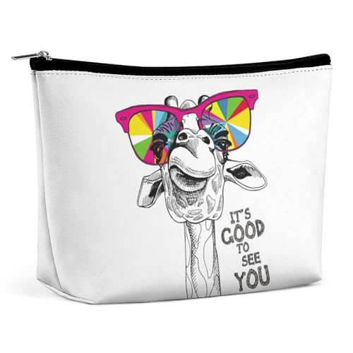 Trapez-Make-up-Tasche für Damen, Giraffe, mit bunten Brillen, Reise-Make-up-Tasche mit Reißverschluss, Stil:, Einheitsgröße von QTAVETEND