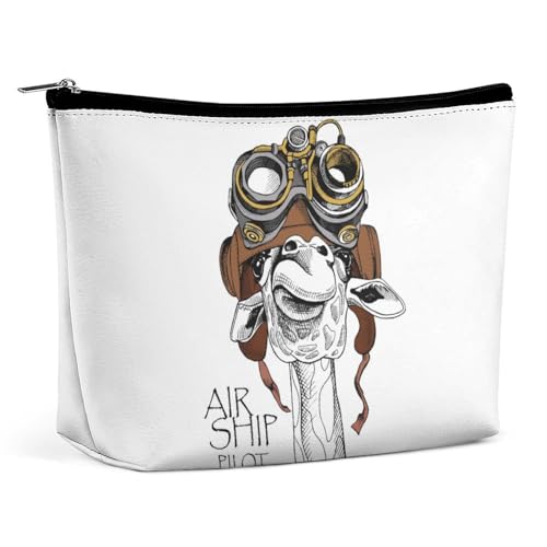 Trapez-Make-up-Tasche für Damen, Giraffe in einem Steampunk-Helm, Reise-Make-up-Organizer mit Reißverschluss, Stil:, Einheitsgröße von QTAVETEND