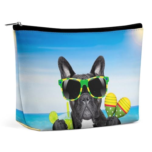 Trapez-Make-up-Tasche für Damen, Kosmetiktasche, Motiv: Brasilien, Französische Bulldogge, Cocktai, Reisen, Make-up-Organizer mit Reißverschluss, Stil:, Einheitsgröße Trapez-Make-up-Tasche für Damen, Kosmetiktasche, Motiv: Brasilien, Französische Bulldogge, Cocktai, Reisen, Make-up-Organizer mit Reißverschluss, Stil:, Einheitsgröße von QTAVETEND