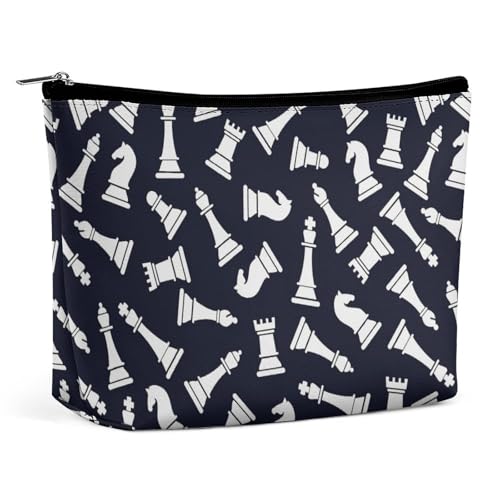 Trapez-Make-up-Tasche für Damen, Kosmetiktasche, Schach auf Dunkelheit, Reise-Make-up-Organizer mit Reißverschluss, Weiß, Stil:, Einheitsgröße Trapez-Make-up-Tasche für Damen, Kosmetiktasche, Schach auf Dunkelheit, Reise-Make-up-Organizer mit Reißverschluss, Weiß, Stil:, Einheitsgröße von QTAVETEND