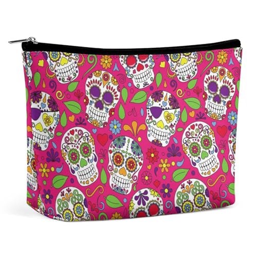Trapez-Make-up-Tasche für Damen, Kosmetiktasche, Zuckerschädel, Reise-Make-up-Organizer mit Reißverschluss, Stil:, Einheitsgröße von QTAVETEND