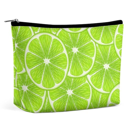 Trapez-Make-up-Tasche für Damen, Kosmetiktasche, grün, Limettenscheiben, Reise-Make-up-Organizer mit Reißverschluss, Stil:, Einheitsgröße Trapez-Make-up-Tasche für Damen, Kosmetiktasche, grün, Limettenscheiben, Reise-Make-up-Organizer mit Reißverschluss, Stil:, Einheitsgröße von QTAVETEND
