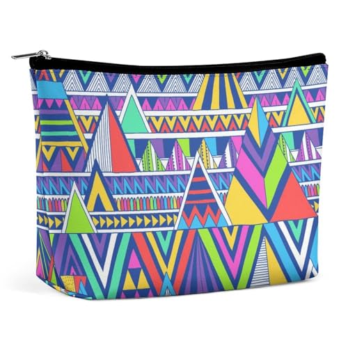 Trapez-Make-up-Tasche für Damen, Kosmetiktasche, mehrfarbig, Tribal-Doodle-Dreiecke, Reise-Make-up-Organizer mit Reißverschluss, Stil:, Einheitsgröße Trapez-Make-up-Tasche für Damen, Kosmetiktasche, mehrfarbig, Tribal-Doodle-Dreiecke, Reise-Make-up-Organizer mit Reißverschluss, Stil:, Einheitsgröße von QTAVETEND