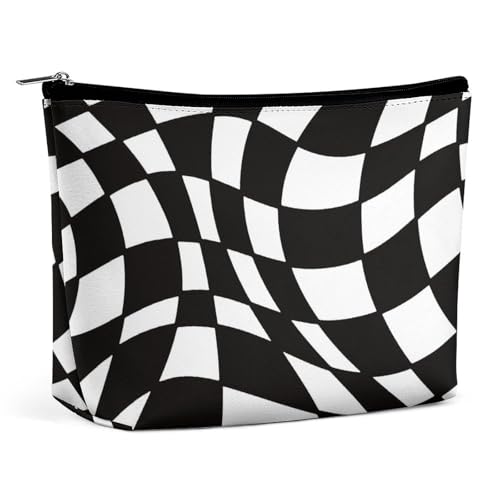 Trapez-Make-up-Tasche für Damen, Kosmetiktasche, schwarz-weißes Karomuster, Reise-Make-up-Organizer mit Reißverschluss, Make-up-Tasche, Stil:, Einheitsgröße von QTAVETEND