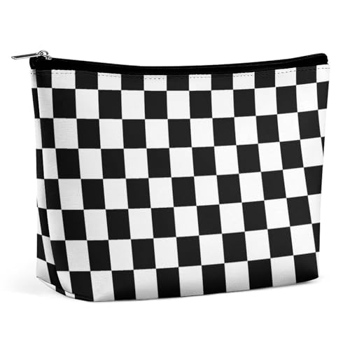Trapez-Make-up-Tasche für Damen, Kosmetiktasche, weiß, schwarz, kariert, Reise-Make-up-Organizer mit Reißverschluss, Make-up-Tasche, Stil:, Einheitsgröße Trapez-Make-up-Tasche für Damen, Kosmetiktasche, weiß, schwarz, kariert, Reise-Make-up-Organizer mit Reißverschluss, Make-up-Tasche, Stil:, Einheitsgröße von QTAVETEND