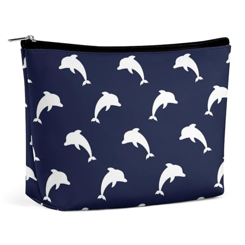 Trapez-Make-up-Tasche für Damen, Kosmetiktasche, weiße Delfine, Reise-Make-up-Organizer mit Reißverschluss, Make-up-Tasche, Stil:, Einheitsgröße Trapez-Make-up-Tasche für Damen, Kosmetiktasche, weiße Delfine, Reise-Make-up-Organizer mit Reißverschluss, Make-up-Tasche, Stil:, Einheitsgröße von QTAVETEND