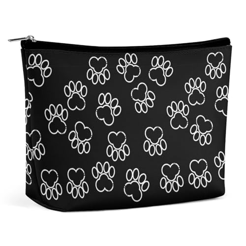 Trapez-Make-up-Tasche für Damen, Kosmetiktasche mit Pfotenabdruck, Reise-Make-up-Organizer mit Reißverschluss, Schwarz, Stil:, Einheitsgröße Trapez-Make-up-Tasche für Damen, Kosmetiktasche mit Pfotenabdruck, Reise-Make-up-Organizer mit Reißverschluss, Schwarz, Stil:, Einheitsgröße von QTAVETEND