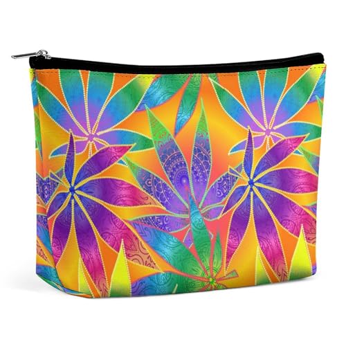 Trapez-Make-up-Tasche für Damen, Marihuana-Blätter, Hippie-Reise-Make-up-Organizer mit Reißverschluss, Stil:, Einheitsgröße von QTAVETEND
