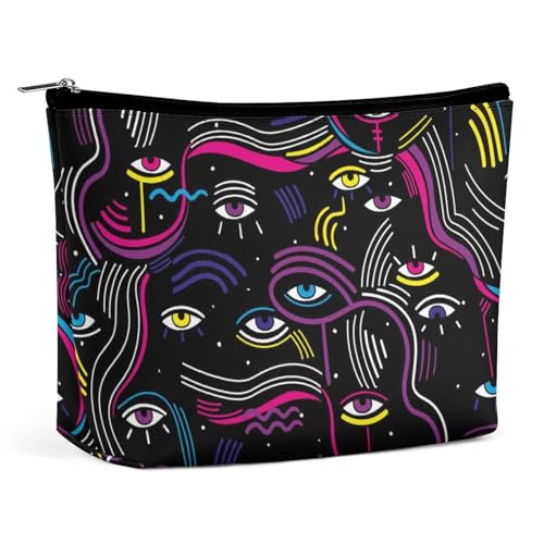 Trapez-Make-up-Tasche für Damen, Memphis-Stil mit Kritzelaugen, Reise-Make-up-Organizer mit Reißverschluss, Stil:, Einheitsgröße von QTAVETEND