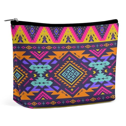 Trapez-Make-up-Tasche für Damen, Neon-Kunst, Tribal-Navajo-Muster, Reise-Make-up-Organizer mit Reißverschluss, Stil:, Einheitsgröße von QTAVETEND