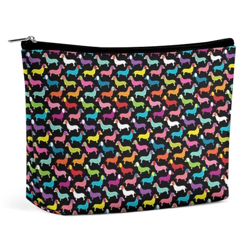Trapez-Make-up-Tasche für Damen, Retro-Stil, Motiv: Hunde, Dackel, Reise-Make-up-Organizer mit Reißverschluss, Stil:, Einheitsgröße Trapez-Make-up-Tasche für Damen, Retro-Stil, Motiv: Hunde, Dackel, Reise-Make-up-Organizer mit Reißverschluss, Stil:, Einheitsgröße von QTAVETEND