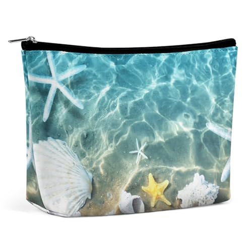 Trapez-Make-up-Tasche für Damen, Seestern, Koralle und Muscheln im Meerwasser, Reise-Make-up-Organizer mit Reißverschluss, Stil:, Einheitsgröße von QTAVETEND