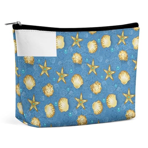 Trapez-Make-up-Tasche für Damen, goldfarbene Muscheln und Seesterne, Reise-Make-up-Organizer mit Reißverschluss, Stil:, Einheitsgröße von QTAVETEND