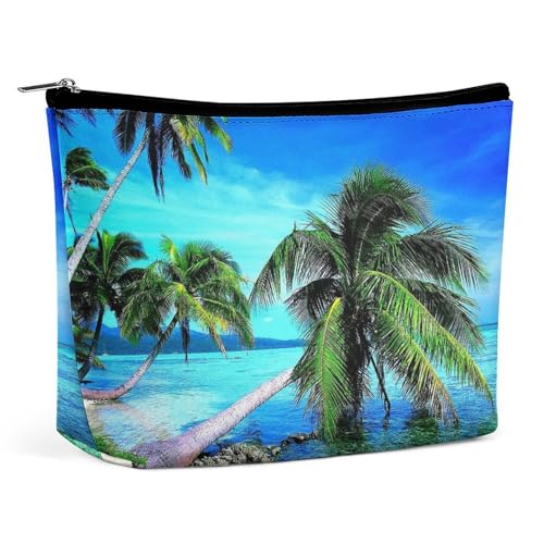 Trapez-Make-up-Tasche für Damen, tropische Palmen, Bäume, Reise-Make-up-Organizer mit Reißverschluss, Stil:, Einheitsgröße von QTAVETEND