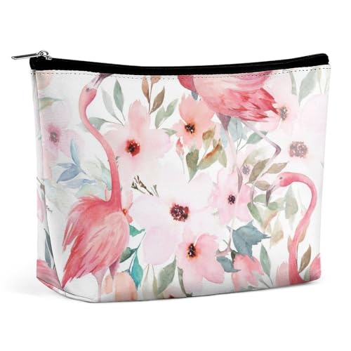 Trapezförmige Make-up-Tasche für Damen, Aquarell-Blumenmuster mit Flamingo, Reise-Make-up-Organizer mit Reißverschluss, Stil:, Einheitsgröße von QTAVETEND