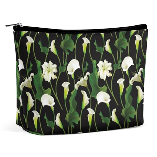 Trapezförmige Make-up-Tasche für Damen, Callas Lilien mit grünen Blättern, Reise-Make-up-Organizer mit Reißverschluss, Stil:, Einheitsgröße Trapezförmige Make-up-Tasche für Damen, Callas Lilien mit grünen Blättern, Reise-Make-up-Organizer mit Reißverschluss, Stil:, Einheitsgröße von QTAVETEND