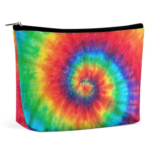 Trapezförmige Make-up-Tasche für Damen, Kosmetiktasche, Batikfärbung, Regenbogen-Spirale, Reise-Make-up-Organizer mit Reißverschluss, Stil:, Einheitsgröße von QTAVETEND
