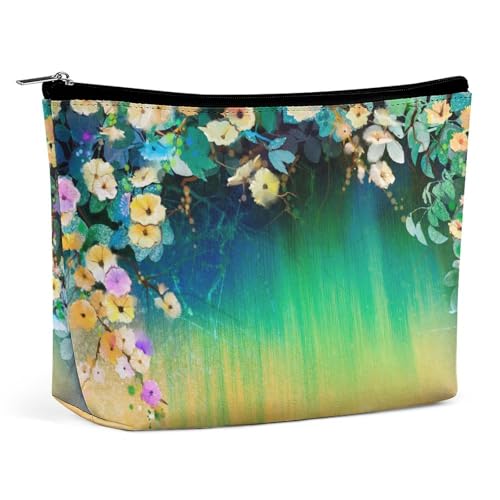 Trapezförmige Make-up-Tasche für Damen, Kosmetiktasche, Blumen, Aquarellmalerei, Reise-Make-up-Organizer mit Reißverschluss, Stil:, Einheitsgröße von QTAVETEND