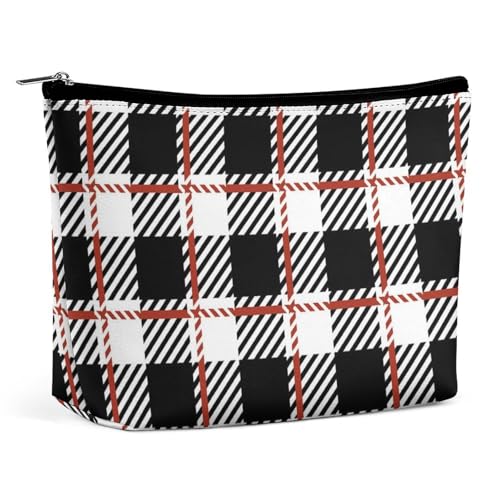 Trapezförmige Make-up-Tasche für Damen, Kosmetiktasche, Büffelkaro-Druck, Reise-Make-up-Organizer mit Reißverschluss, Stil:, Einheitsgröße von QTAVETEND