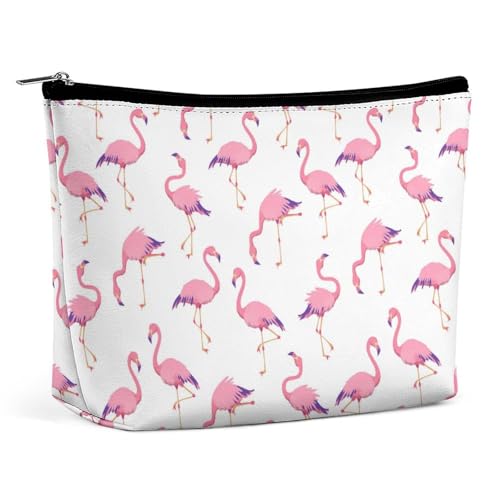 Trapezförmige Make-up-Tasche für Damen, Kosmetiktasche, Flamingos, niedliche tropische Vögel, Reise-Make-up-Organizer mit Reißverschluss, Stil:, Einheitsgröße von QTAVETEND