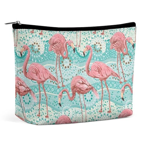 Trapezförmige Make-up-Tasche für Damen, Kosmetiktasche, Flamingos und tropische Pflanzen, Reise-Make-up-Organizer mit Reißverschluss, Stil:, Einheitsgröße von QTAVETEND