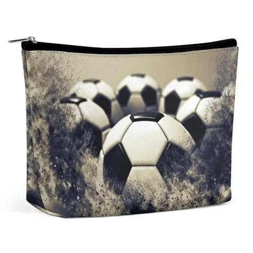 Trapezförmige Make-up-Tasche für Damen, Kosmetiktasche, Fußballbälle mit Sandsturm, Reise-Make-up-Organizer mit Reißverschluss, Stil:, Einheitsgröße von QTAVETEND