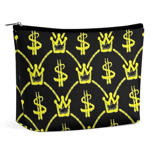 Trapezförmige Make-up-Tasche für Damen, Kosmetiktasche, Gelbe Dollarzeichen, Krone, Reise-Make-up-Organizer mit Reißverschluss, Stil:, Einheitsgröße Trapezförmige Make-up-Tasche für Damen, Kosmetiktasche, Gelbe Dollarzeichen, Krone, Reise-Make-up-Organizer mit Reißverschluss, Stil:, Einheitsgröße von QTAVETEND