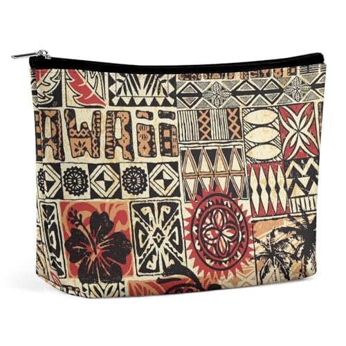 Trapezförmige Make-up-Tasche für Damen, Kosmetiktasche, Hawaii-Stil, Tribal-Patchwork, Reise-Make-up-Organizer mit Reißverschluss, Stil:, Einheitsgröße von QTAVETEND