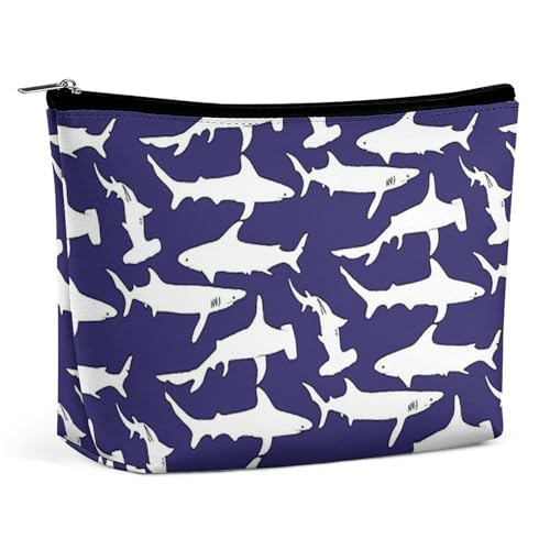 Trapezförmige Make-up-Tasche für Damen, Kosmetiktasche, Kritzelei-Stil, Haie, Reise-Make-up-Organizer mit Reißverschluss, Stil:, Einheitsgröße von QTAVETEND