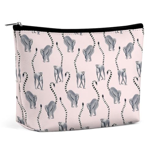 Trapezförmige Make-up-Tasche für Damen, Kosmetiktasche, Lemur, Wildtiere, Reise-Make-up-Organizer mit Reißverschluss, Stil:, Einheitsgröße von QTAVETEND
