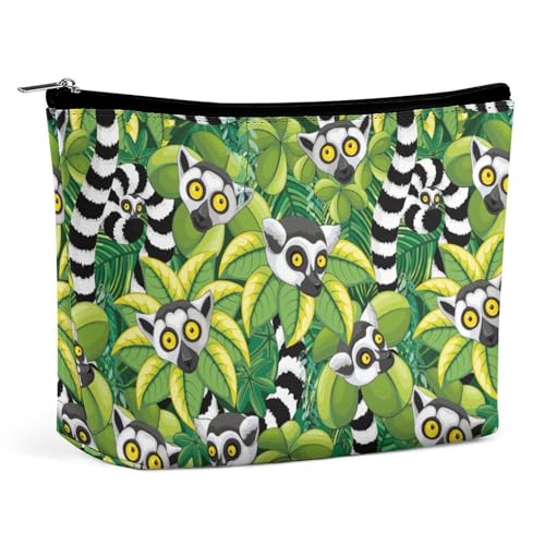 Trapezförmige Make-up-Tasche für Damen, Kosmetiktasche, Lemuren im exotischen Dschungel, Reise-Make-up-Organizer mit Reißverschluss, Stil:, Einheitsgröße Trapezförmige Make-up-Tasche für Damen, Kosmetiktasche, Lemuren im exotischen Dschungel, Reise-Make-up-Organizer mit Reißverschluss, Stil:, Einheitsgröße von QTAVETEND