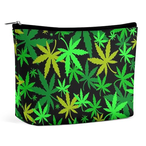 Trapezförmige Make-up-Tasche für Damen, Kosmetiktasche, Marihuana, Reise-Make-up-Organizer mit Reißverschluss, Grün, Stil:, Einheitsgröße von QTAVETEND