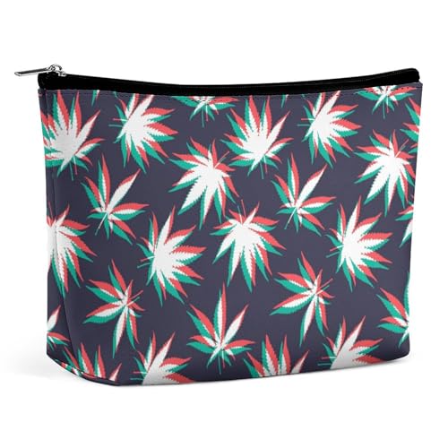 Trapezförmige Make-up-Tasche für Damen, Kosmetiktasche, Marihuana-Blatt, Reise-Make-up-Organizer mit Reißverschluss, Stil:, Einheitsgröße von QTAVETEND