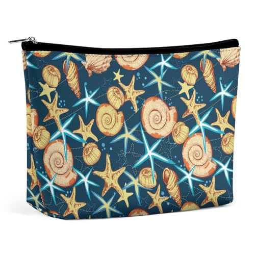Trapezförmige Make-up-Tasche für Damen, Kosmetiktasche, Meeresleben von Muscheln und Seestern, Reise-Make-up-Organizer mit Reißverschluss, Stil:, Einheitsgröße von QTAVETEND