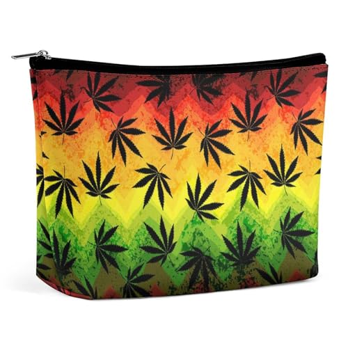Trapezförmige Make-up-Tasche für Damen, Kosmetiktasche, Regenbogen-Marihuana-Blätter, Reise-Make-up-Organizer mit Reißverschluss, Stil:, Einheitsgröße Trapezförmige Make-up-Tasche für Damen, Kosmetiktasche, Regenbogen-Marihuana-Blätter, Reise-Make-up-Organizer mit Reißverschluss, Stil:, Einheitsgröße von QTAVETEND