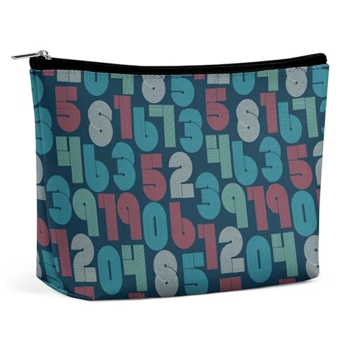 Trapezförmige Make-up-Tasche für Damen, Kosmetiktasche, Retro-Zahlen, Reise-Make-up-Organizer mit Reißverschluss, Stil:, Einheitsgröße von QTAVETEND