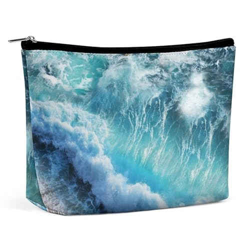 Trapezförmige Make-up-Tasche für Damen, Kosmetiktasche, Seestern am Strand, mit Wellen, Reise-Make-up-Organizer mit Reißverschluss, Stil:, Einheitsgröße von QTAVETEND