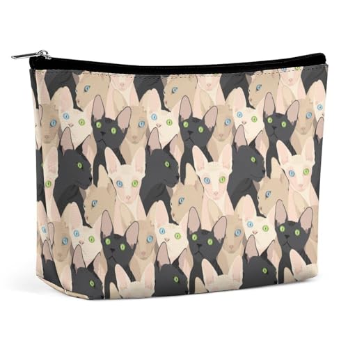 Trapezförmige Make-up-Tasche für Damen, Kosmetiktasche, Sphynx-Katzenmuster, Reise-Make-up-Organizer mit Reißverschluss, Stil:, Einheitsgröße von QTAVETEND