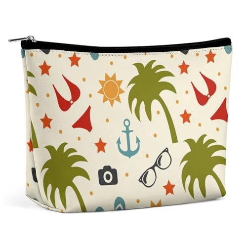 Trapezförmige Make-up-Tasche für Damen, Kosmetiktasche, Strand, Sommer, Reisen, Make-up-Organizer mit Reißverschluss, Stil:, Einheitsgröße von QTAVETEND