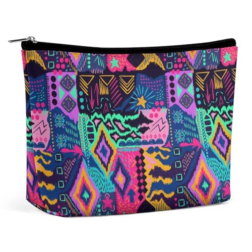 Trapezförmige Make-up-Tasche für Damen, Kosmetiktasche, Tribal-Boho-Muster, Reise-Make-up-Organizer mit Reißverschluss, Stil:, Einheitsgröße von QTAVETEND