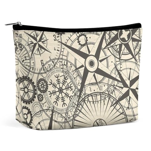 Trapezförmige Make-up-Tasche für Damen, Kosmetiktasche, Vintage-Stil, Uhr, Karte, Reise-Make-up-Organizer mit Reißverschluss, Stil:, Einheitsgröße von QTAVETEND