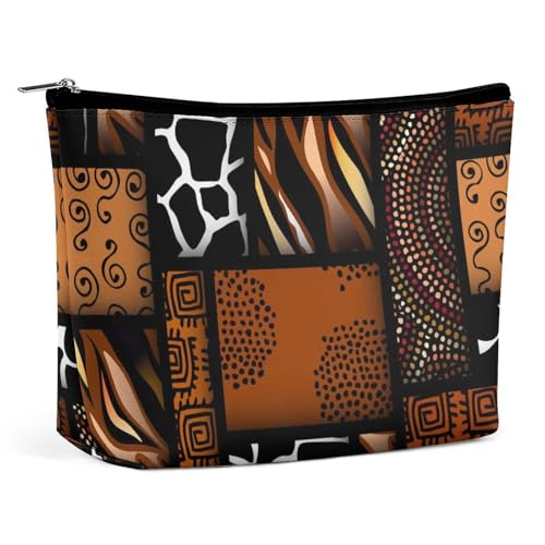 Trapezförmige Make-up-Tasche für Damen, Kosmetiktasche, afrikanisch, ethnisch, böhmisch, gepunktet, Reise-Make-up-Organizer mit Reißverschluss, Stil:, Einheitsgröße Trapezförmige Make-up-Tasche für Damen, Kosmetiktasche, afrikanisch, ethnisch, böhmisch, gepunktet, Reise-Make-up-Organizer mit Reißverschluss, Stil:, Einheitsgröße von QTAVETEND