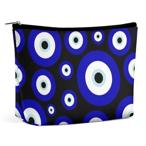 Trapezförmige Make-up-Tasche für Damen, Kosmetiktasche, blauer böser Blick, Reise-Make-up-Organizer mit Reißverschluss, Stil:, Einheitsgröße von QTAVETEND